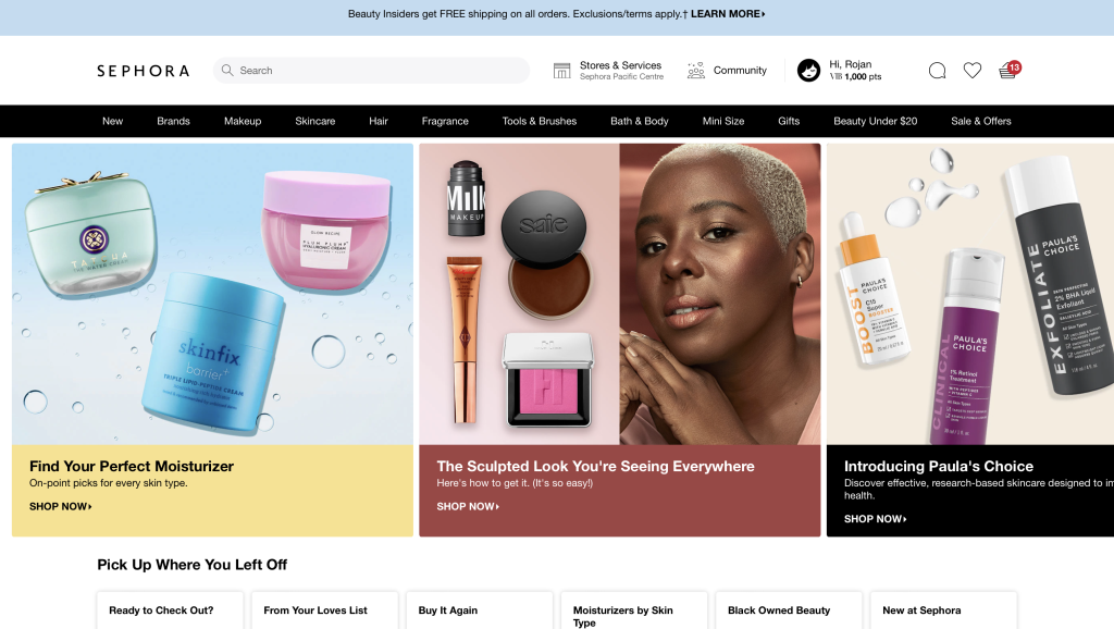 Sephora's Home page